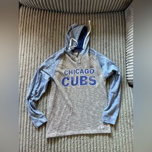 Mens Gray/Blue Chicago Cubs Long Sleeve Pullover Hooded